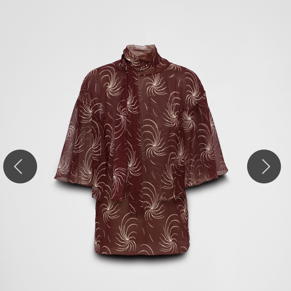 NWT PRADA Printed Georgette Scarf Collar Top Size 38